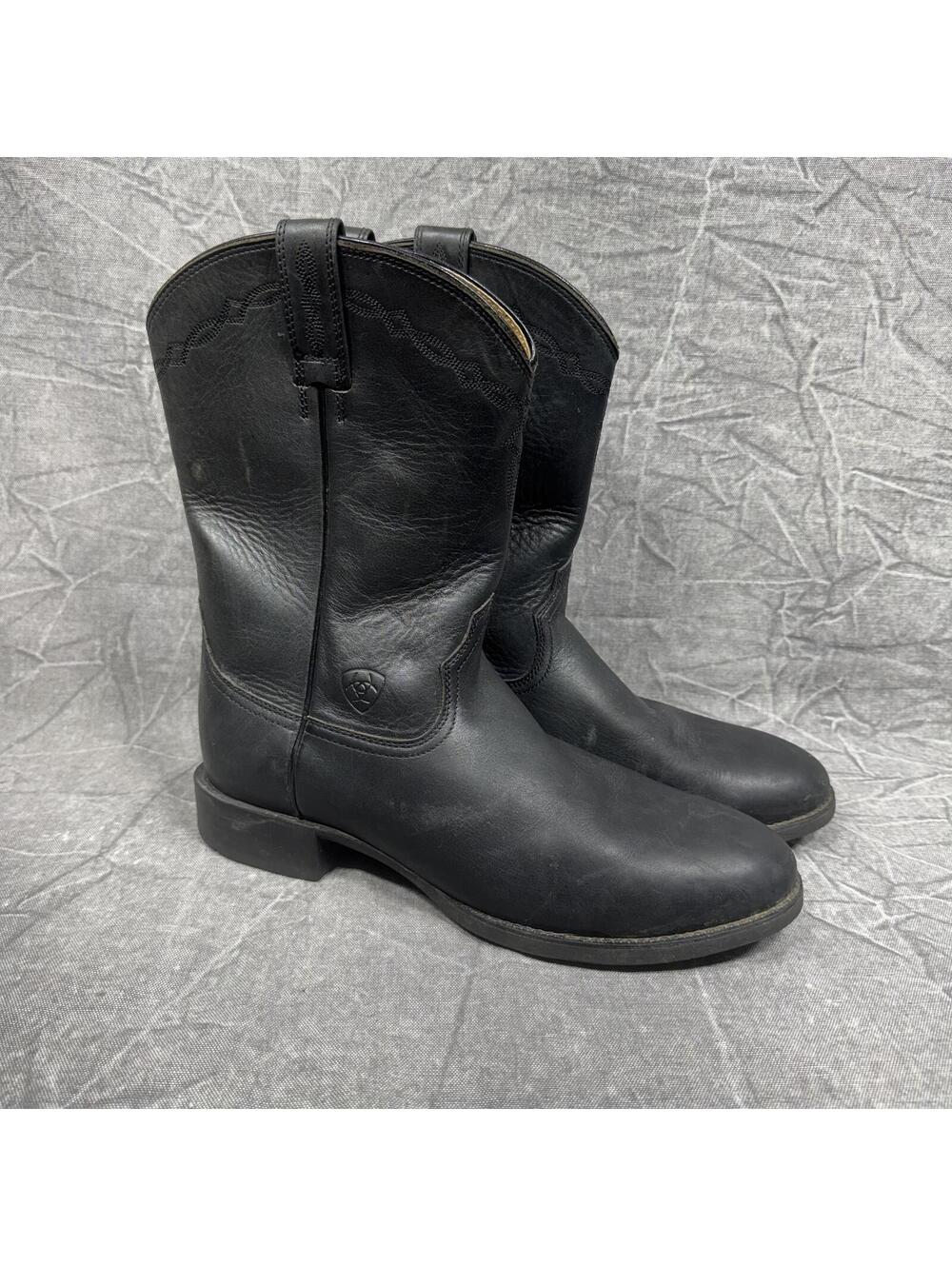 Ariat Boots Men's 9.5D Black Heritage Roper Leather Cowboy